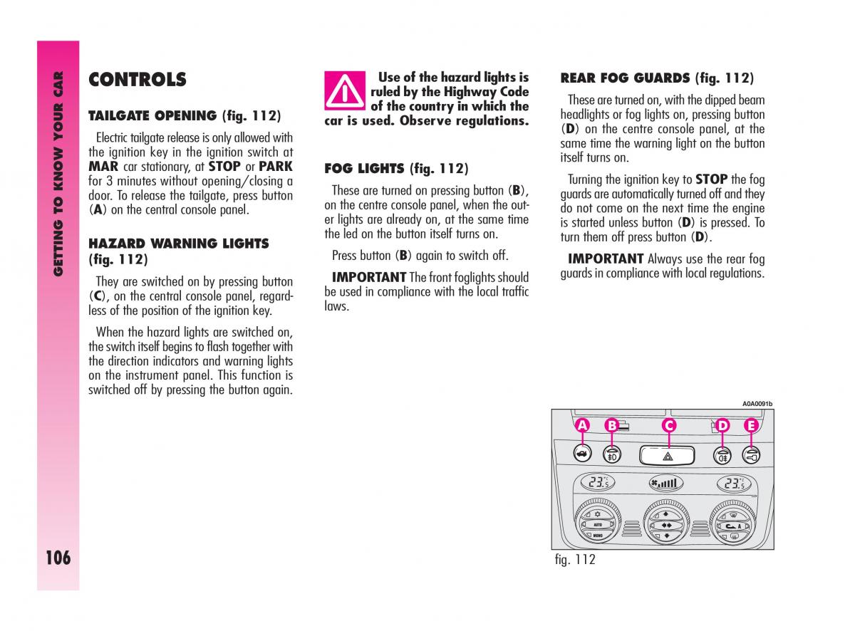 Alfa Romeo GT owners manual / page 107