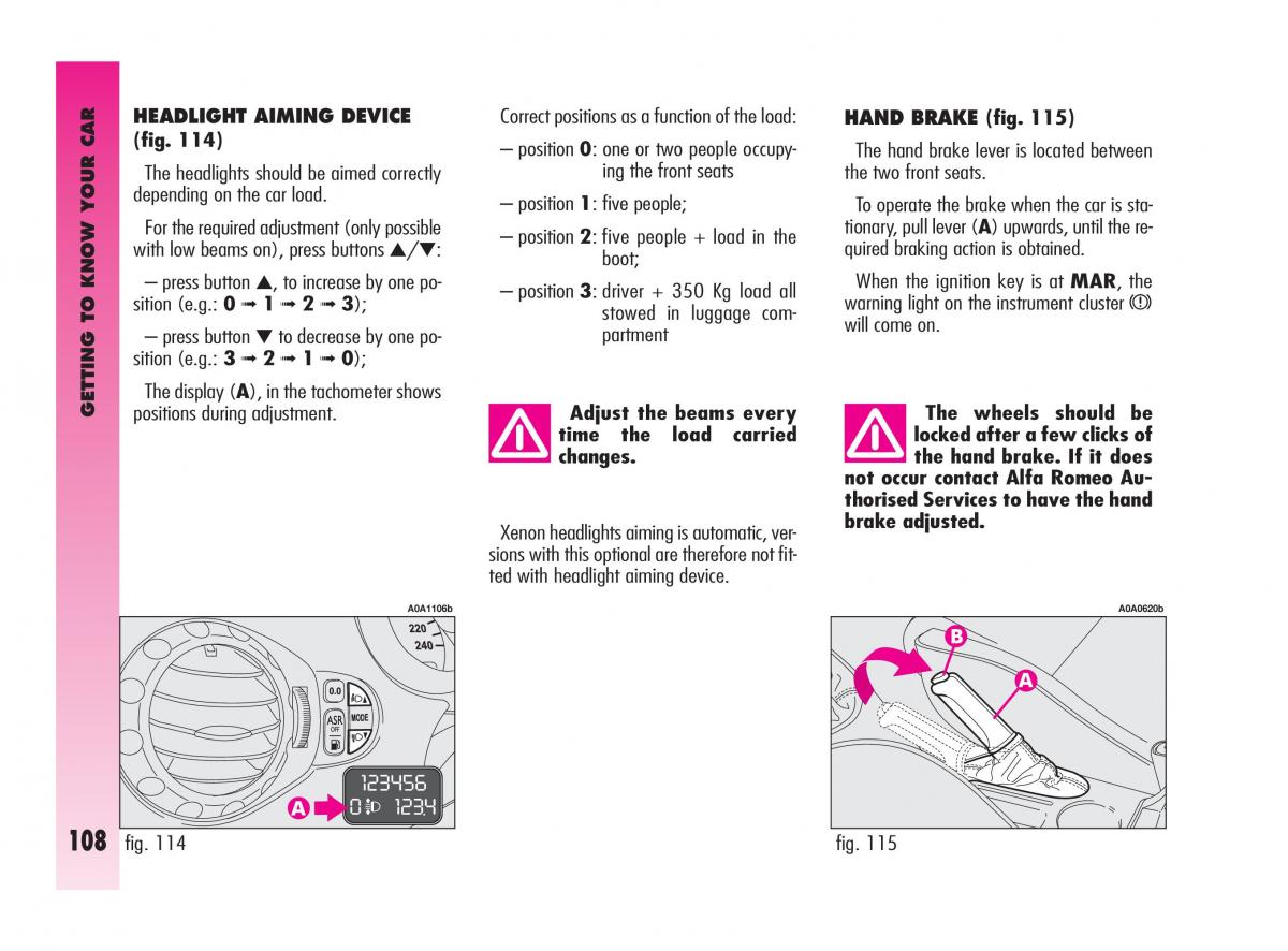 Alfa Romeo GT owners manual / page 109