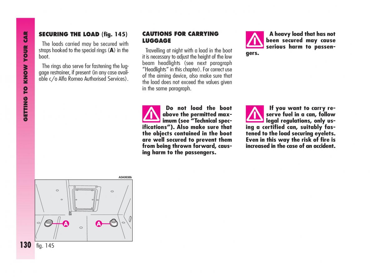 Alfa Romeo GT owners manual / page 131