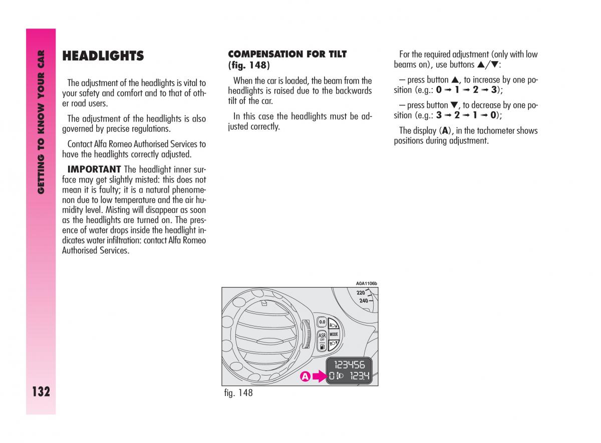 Alfa Romeo GT owners manual / page 133