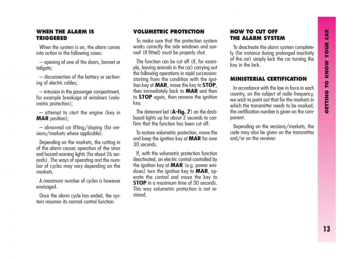 Alfa Romeo GT owners manual / page 14