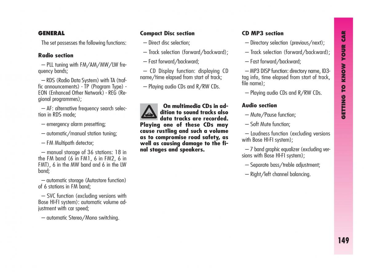 Alfa Romeo GT owners manual / page 150