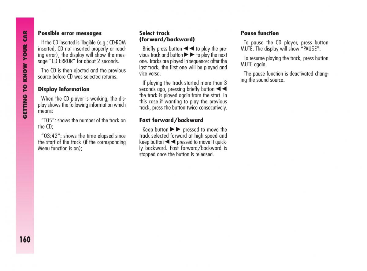 Alfa Romeo GT owners manual / page 161