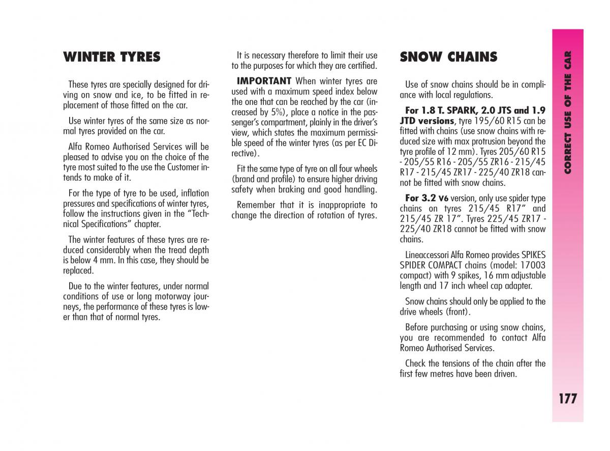 Alfa Romeo GT owners manual / page 178