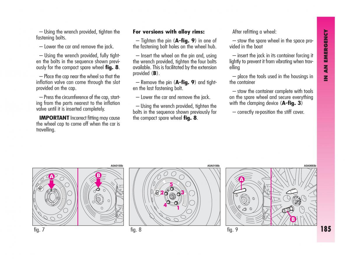 Alfa Romeo GT owners manual / page 186