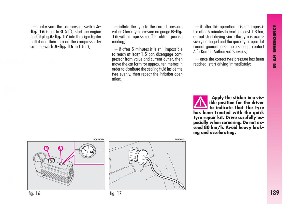 Alfa Romeo GT owners manual / page 190