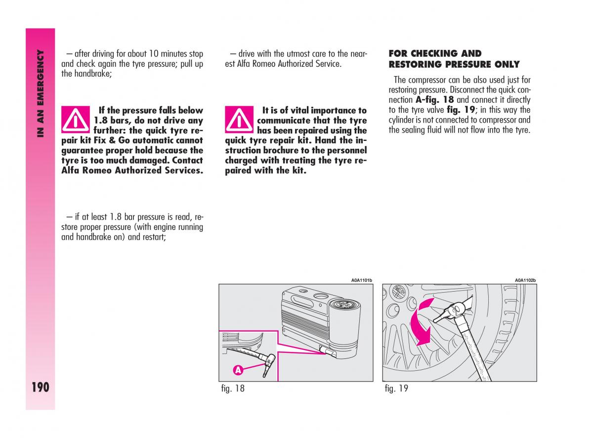 Alfa Romeo GT owners manual / page 191