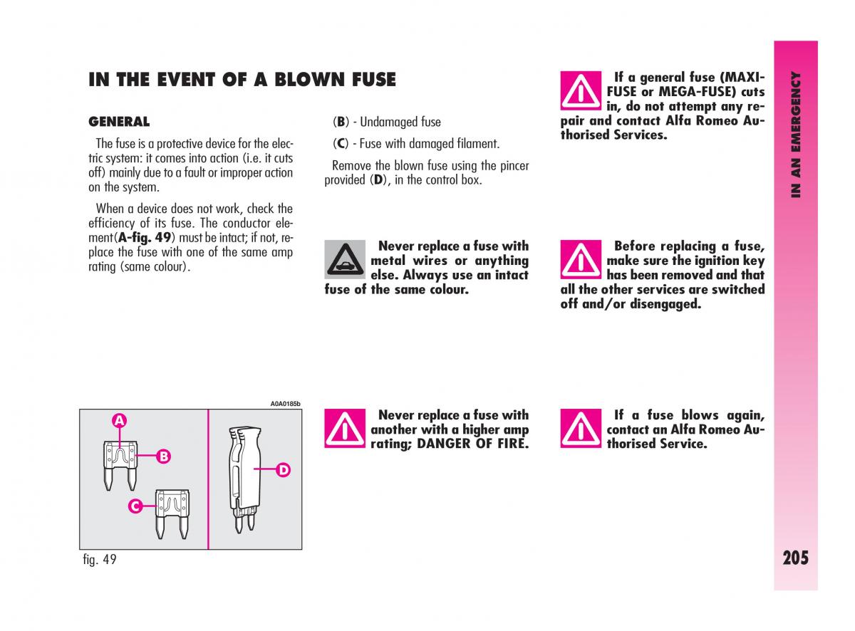 Alfa Romeo GT owners manual / page 206