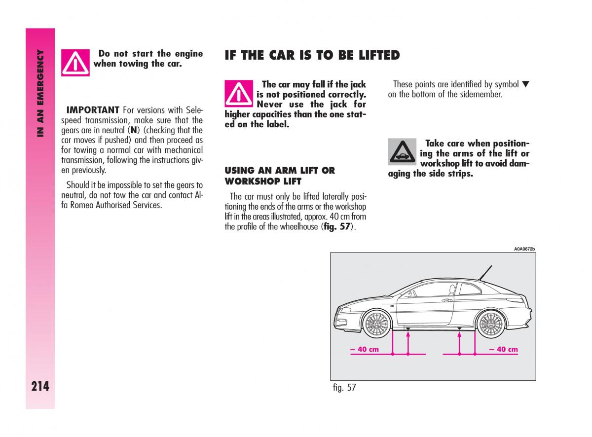 Alfa Romeo GT owners manual / page 215