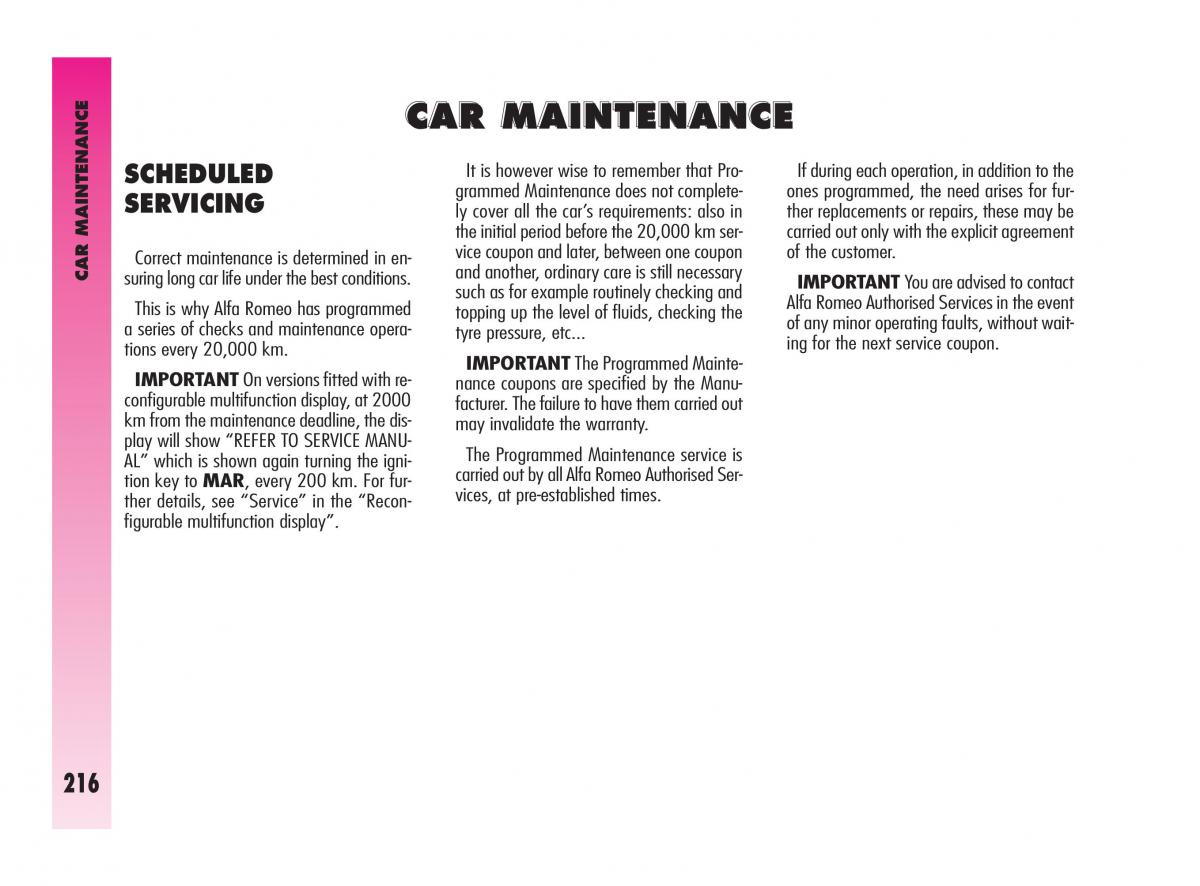 Alfa Romeo GT owners manual / page 217