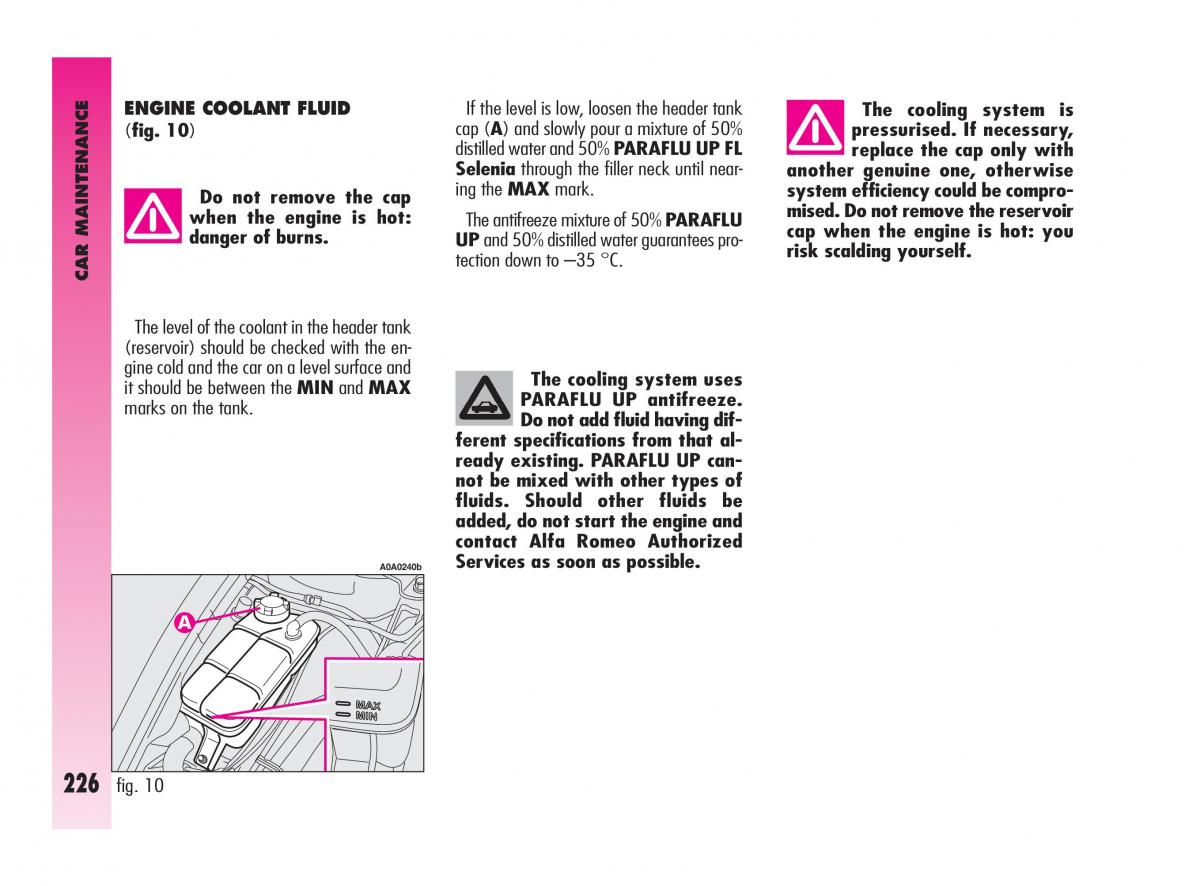 Alfa Romeo GT owners manual / page 227