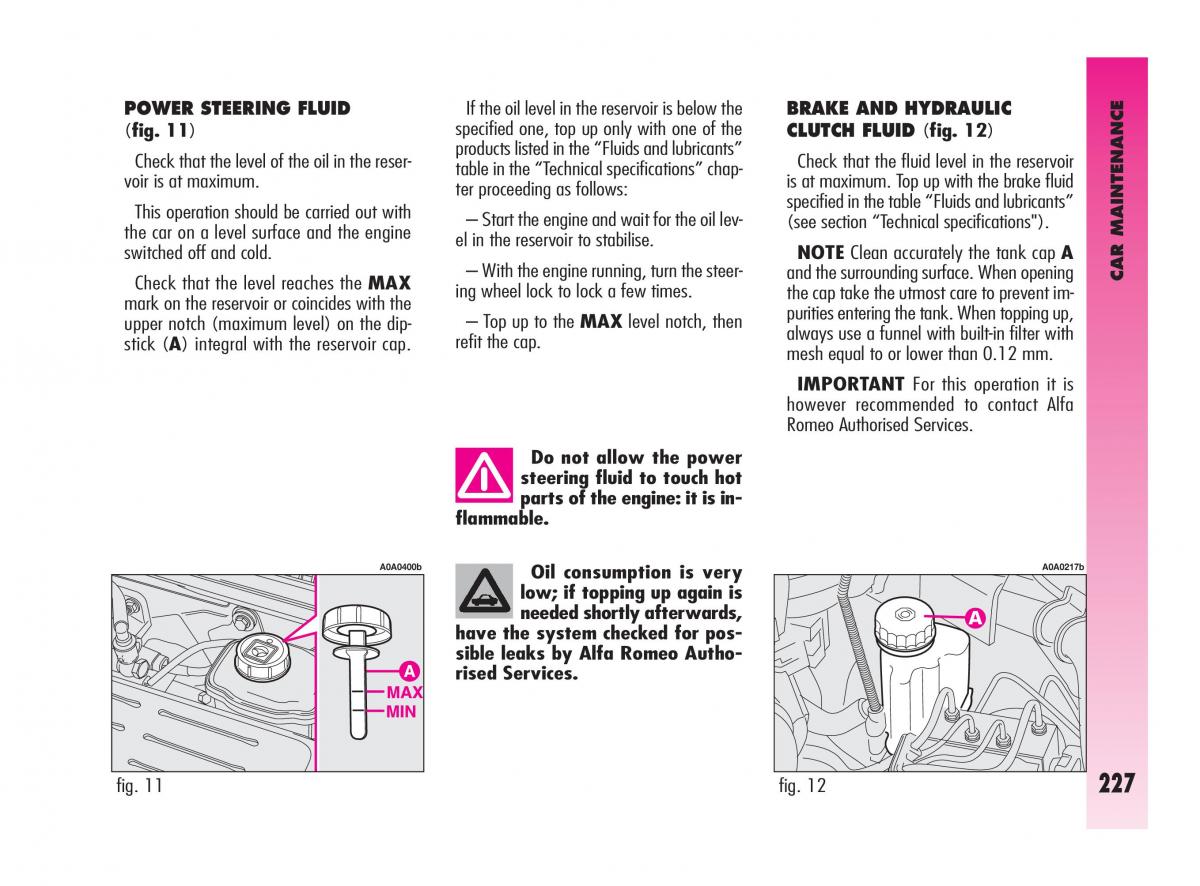 Alfa Romeo GT owners manual / page 228