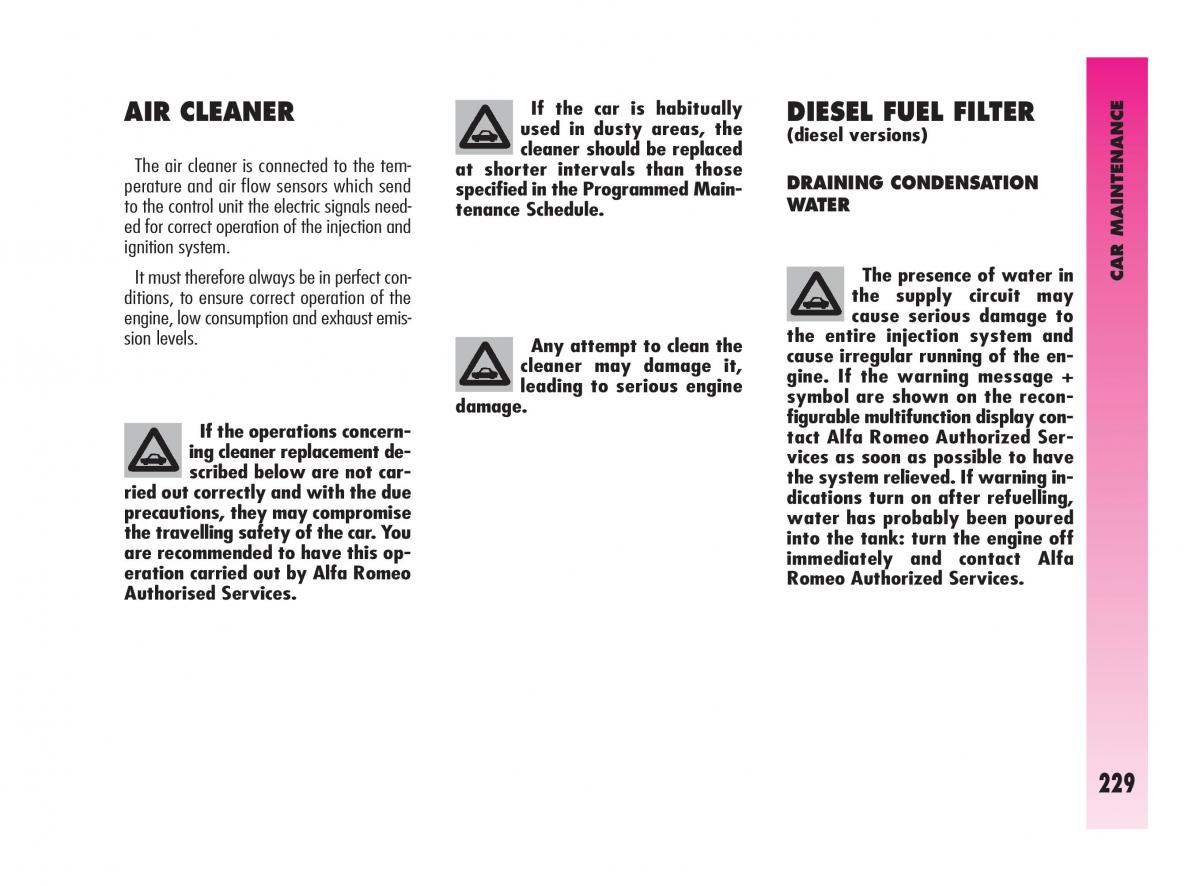 Alfa Romeo GT owners manual / page 230