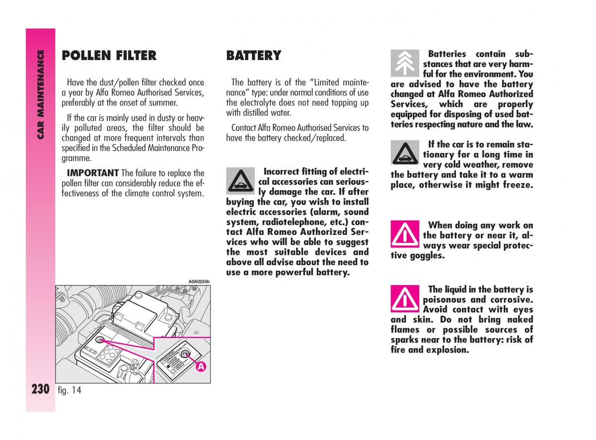 Alfa Romeo GT owners manual / page 231