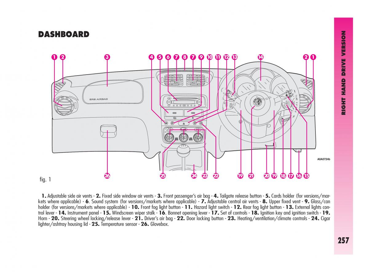 Alfa Romeo GT owners manual / page 258