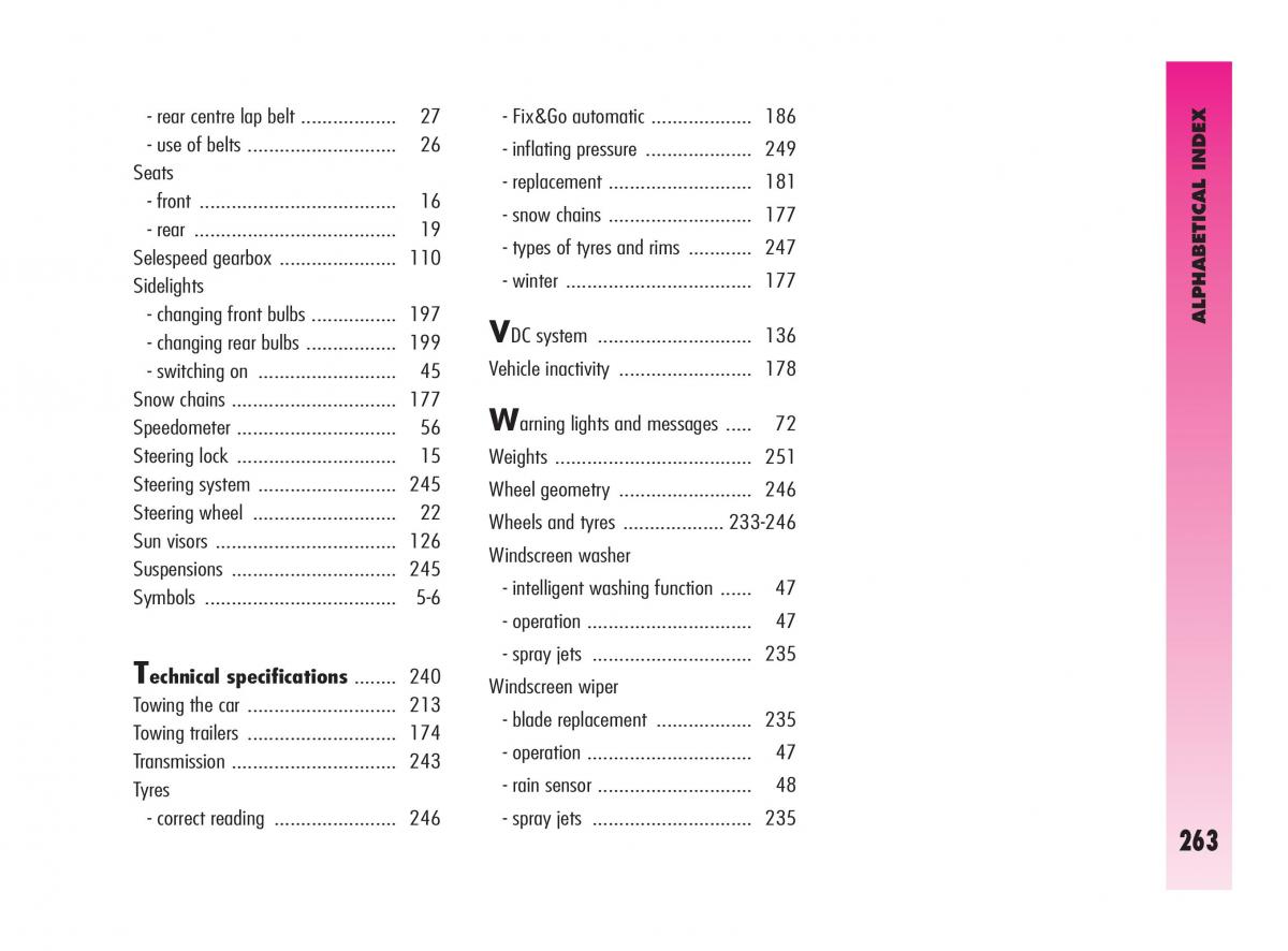 Alfa Romeo GT owners manual / page 264