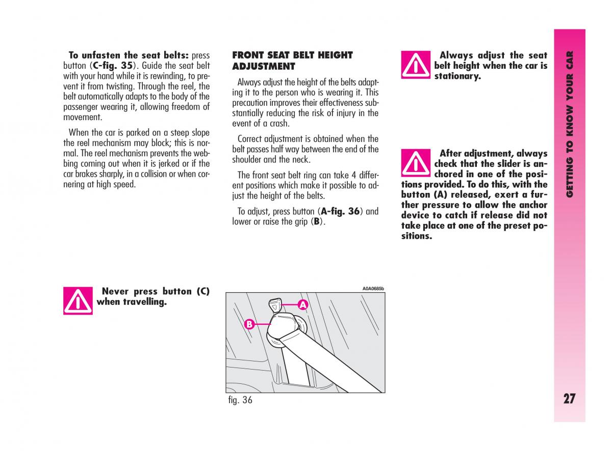 Alfa Romeo GT owners manual / page 28