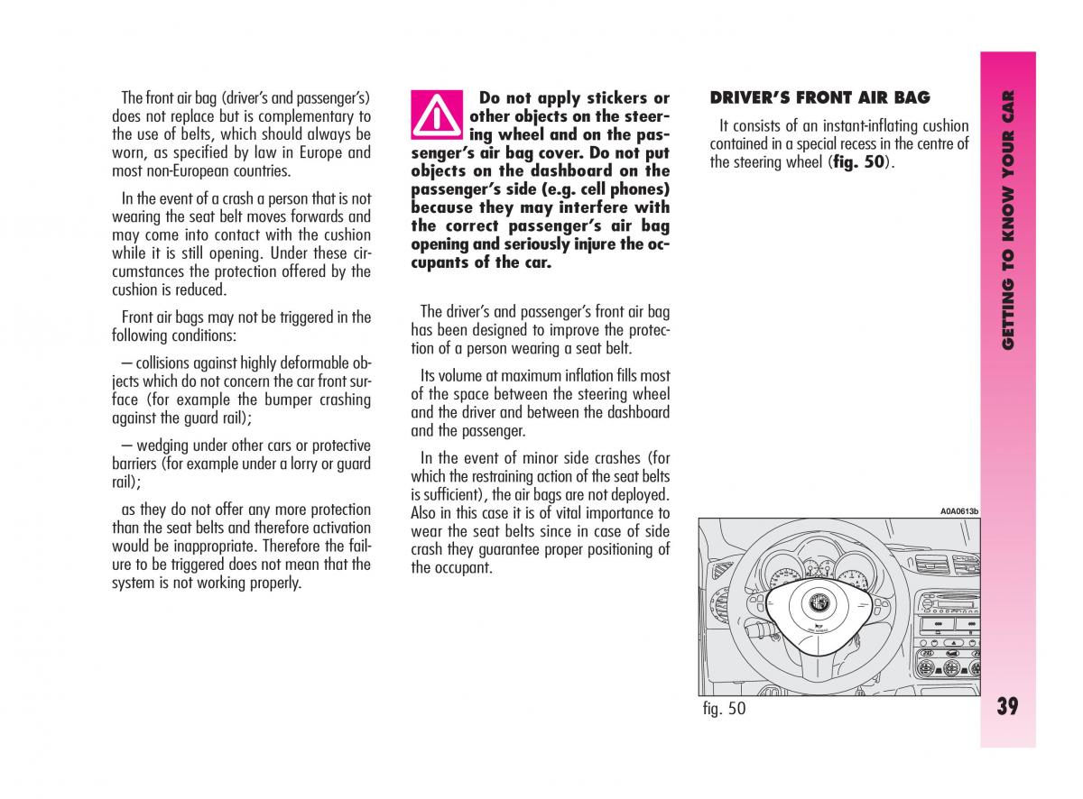 Alfa Romeo GT owners manual / page 40