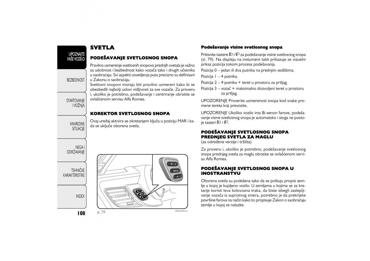 Alfa Romeo Giulietta vlasnicko uputstvo / page 109