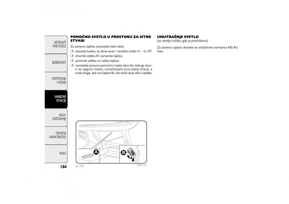 Alfa Romeo Giulietta vlasnicko uputstvo / page 185
