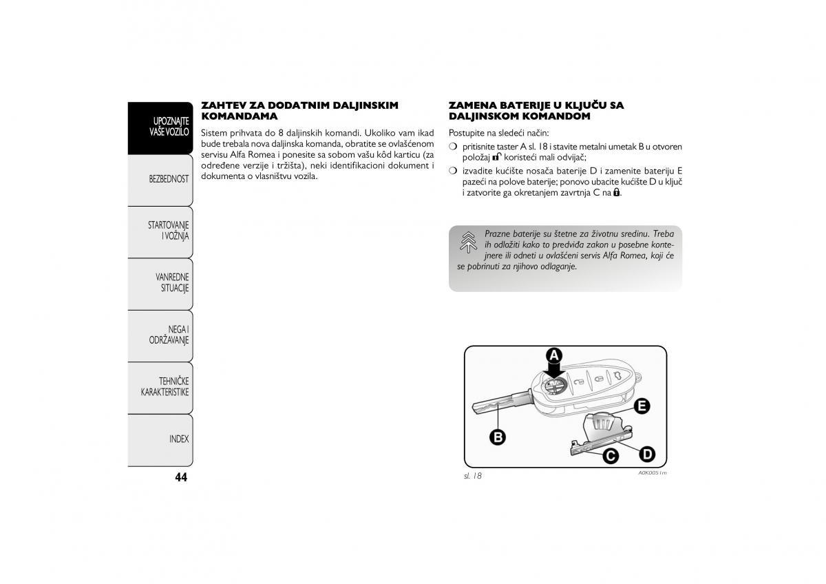 Alfa Romeo Giulietta vlasnicko uputstvo / page 45