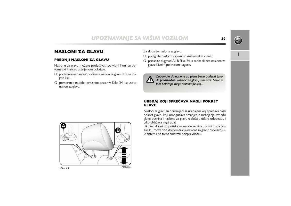 Alfa Romeo Mito vlasnicko uputstvo / page 60