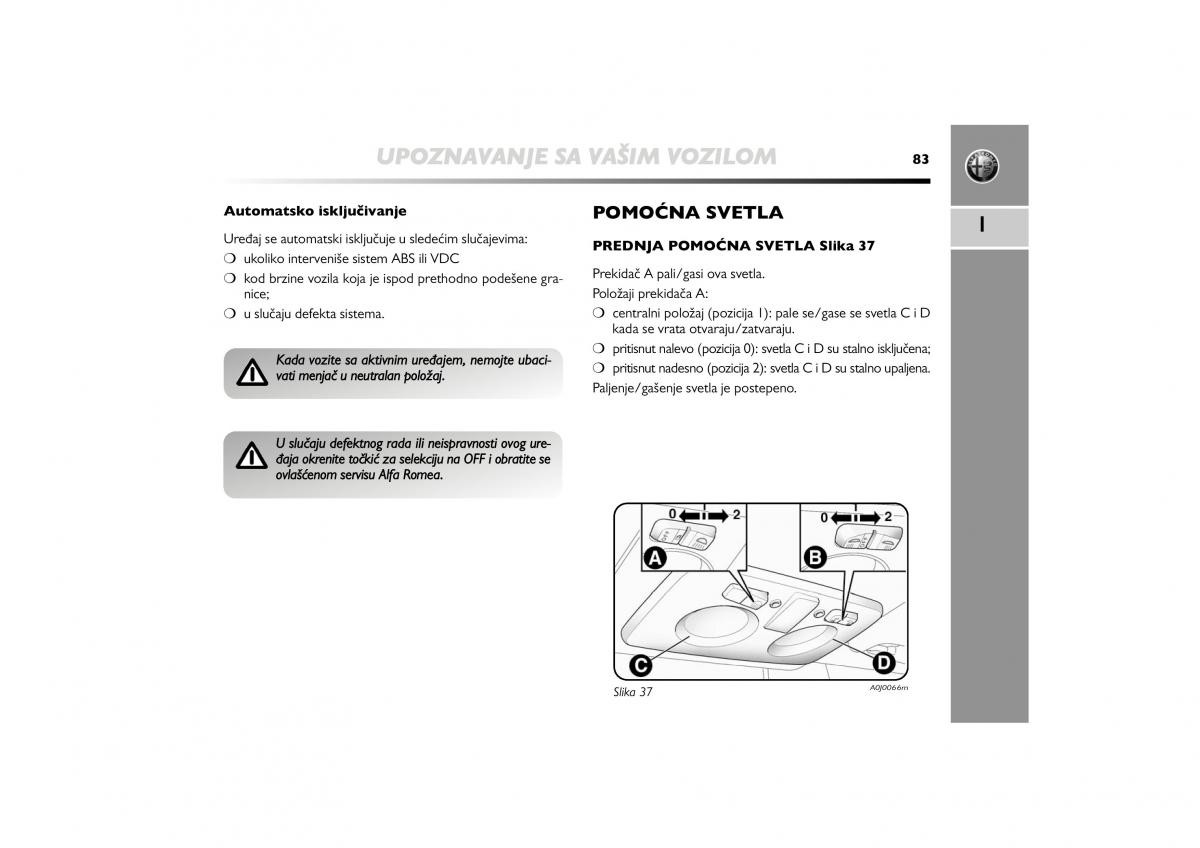 Alfa Romeo Mito vlasnicko uputstvo / page 84