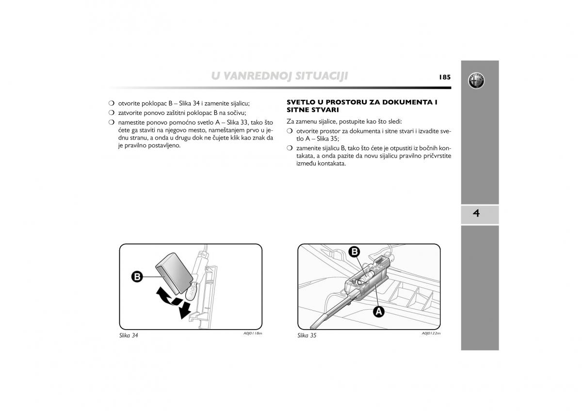 Alfa Romeo Mito vlasnicko uputstvo / page 186