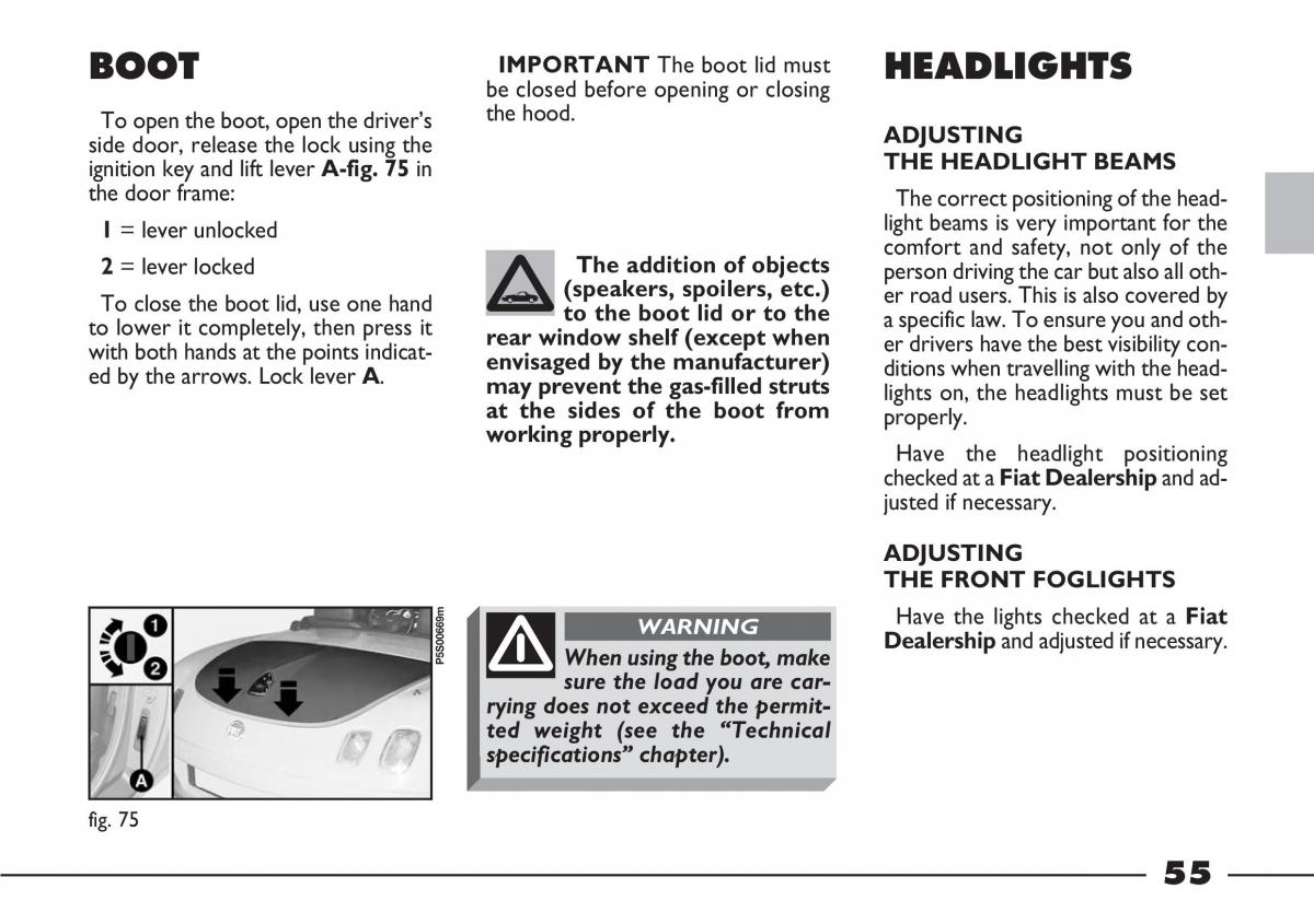 Fiat Barchetta owners manual / page 56