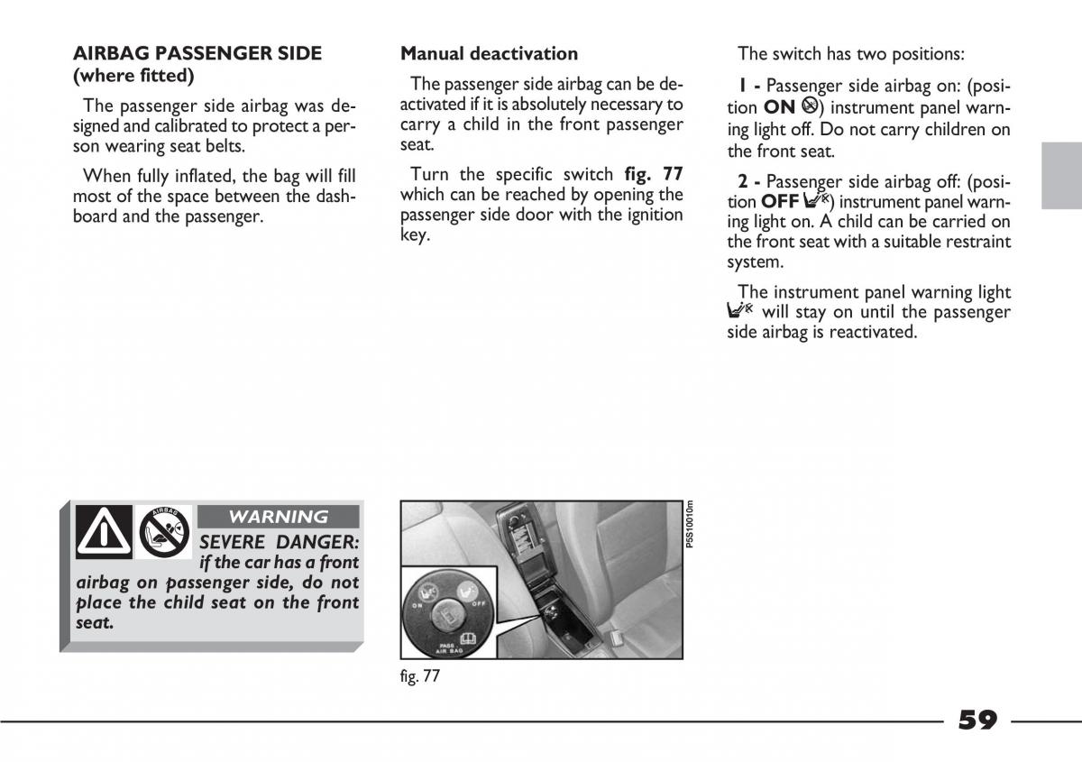 Fiat Barchetta owners manual / page 60