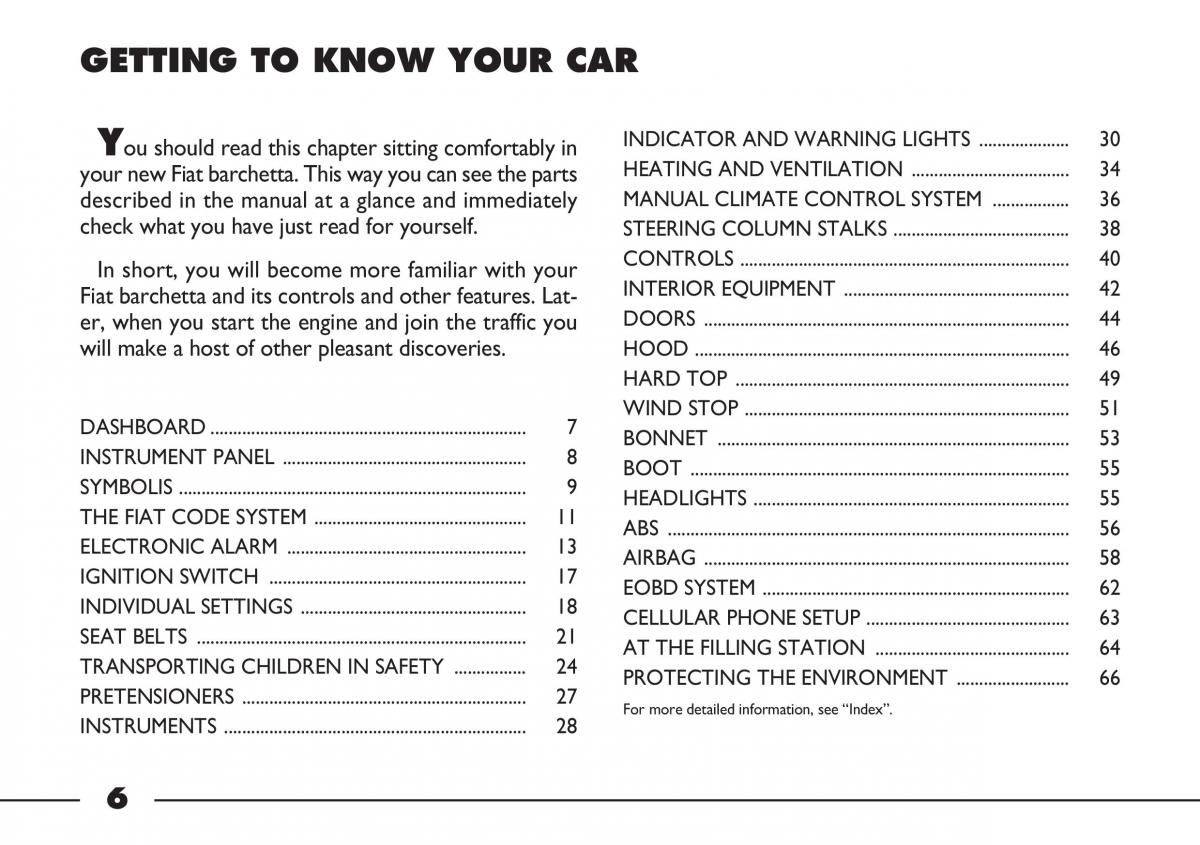 Fiat Barchetta owners manual / page 7