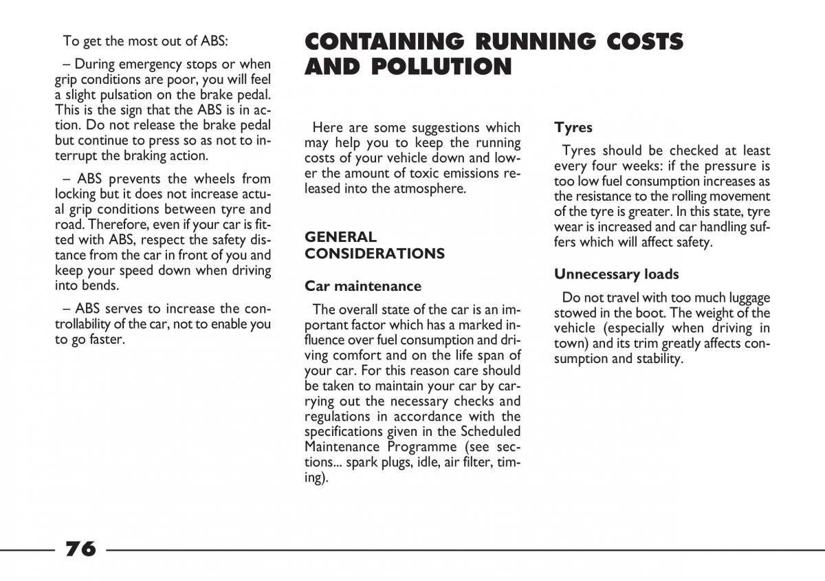 Fiat Barchetta owners manual / page 77