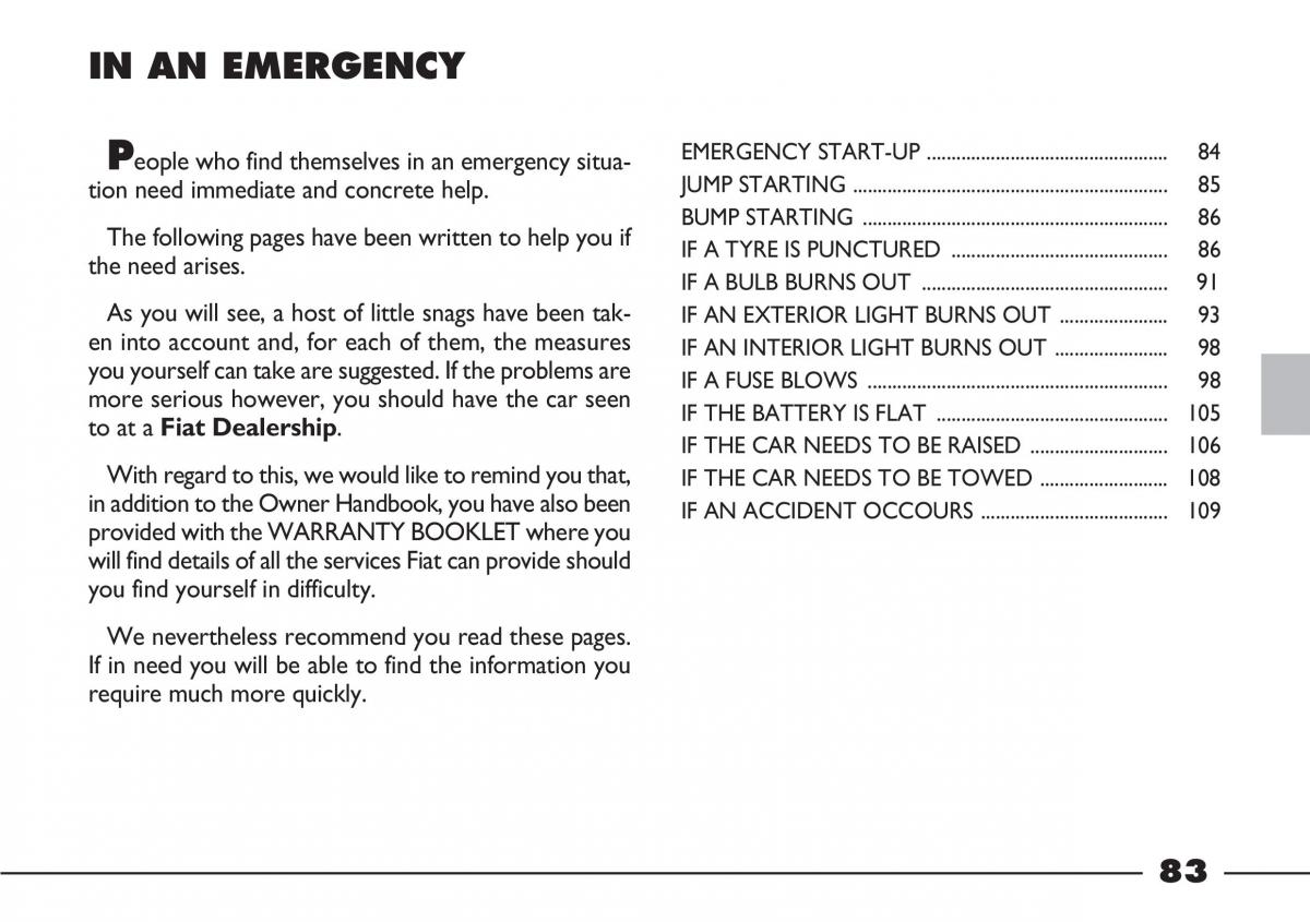 Fiat Barchetta owners manual / page 84