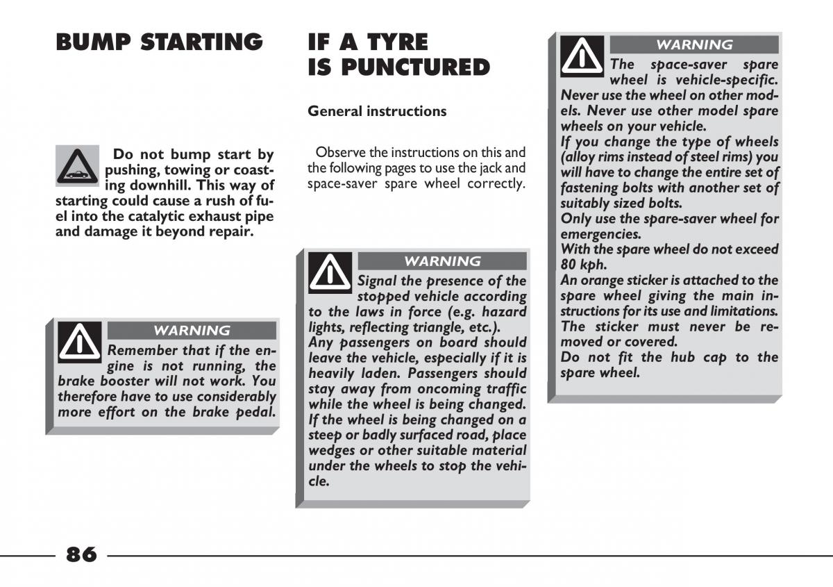 Fiat Barchetta owners manual / page 87