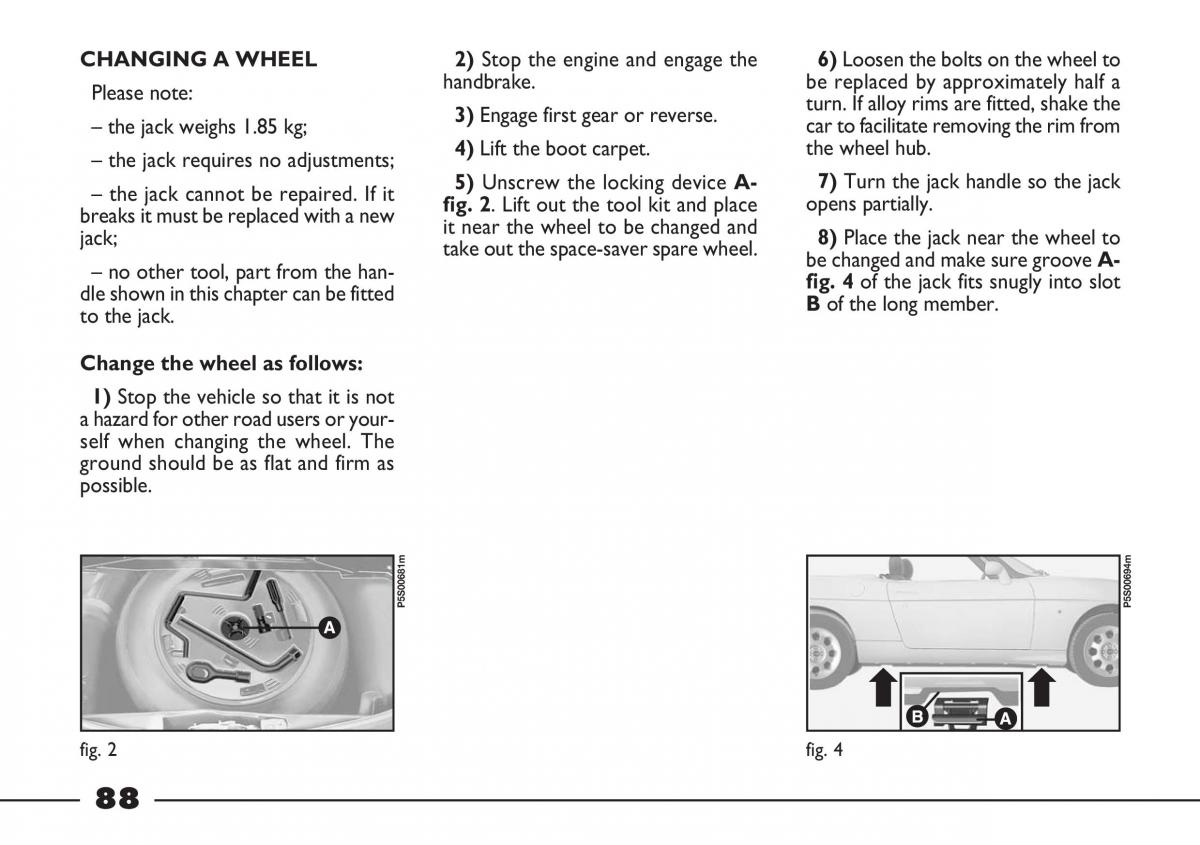 Fiat Barchetta owners manual / page 89