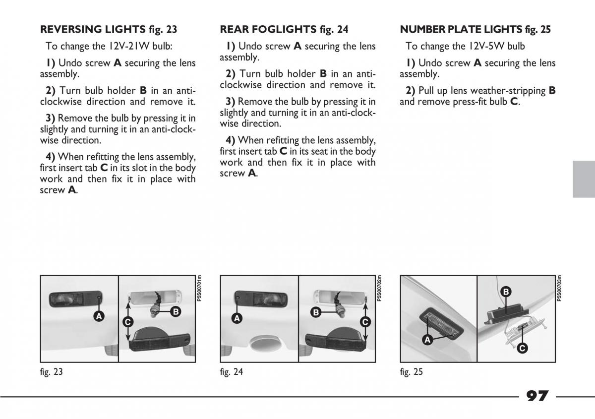 Fiat Barchetta owners manual / page 98