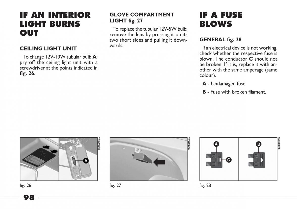 Fiat Barchetta owners manual / page 99