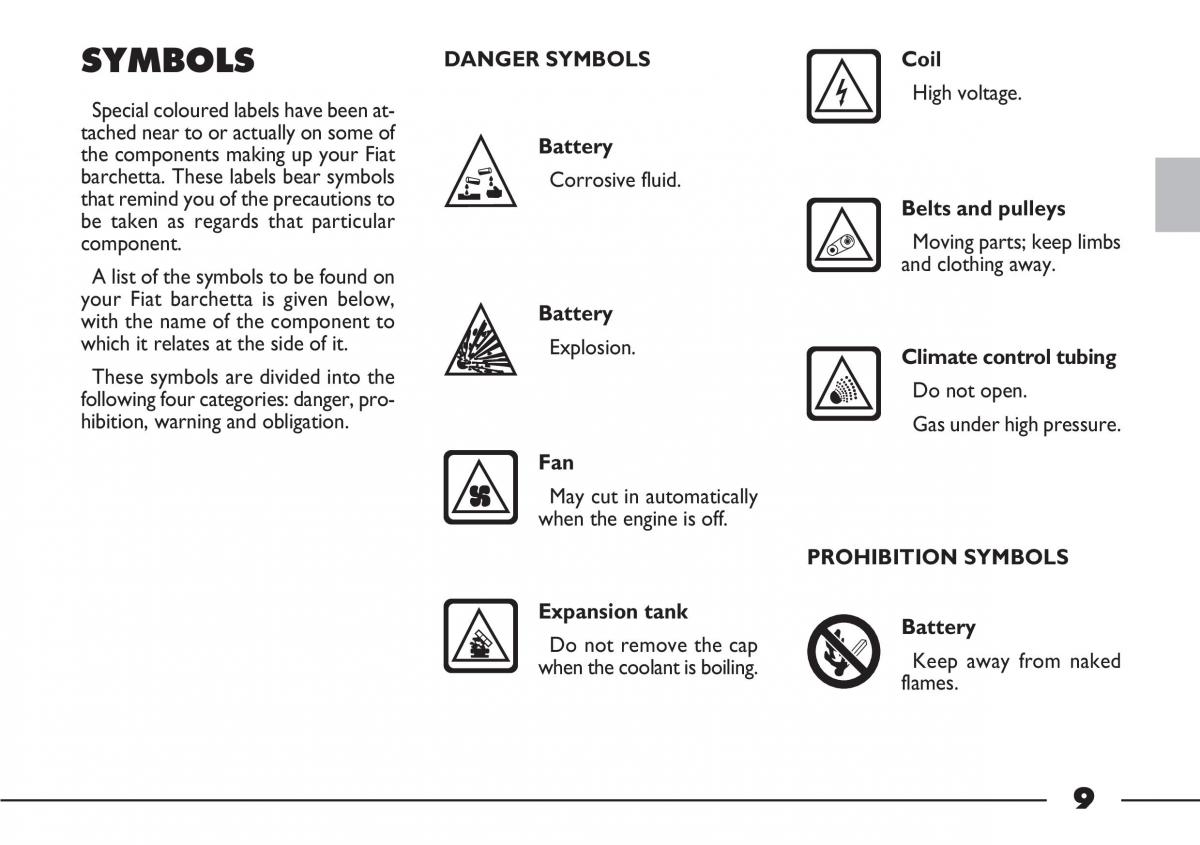 Fiat Barchetta owners manual / page 10