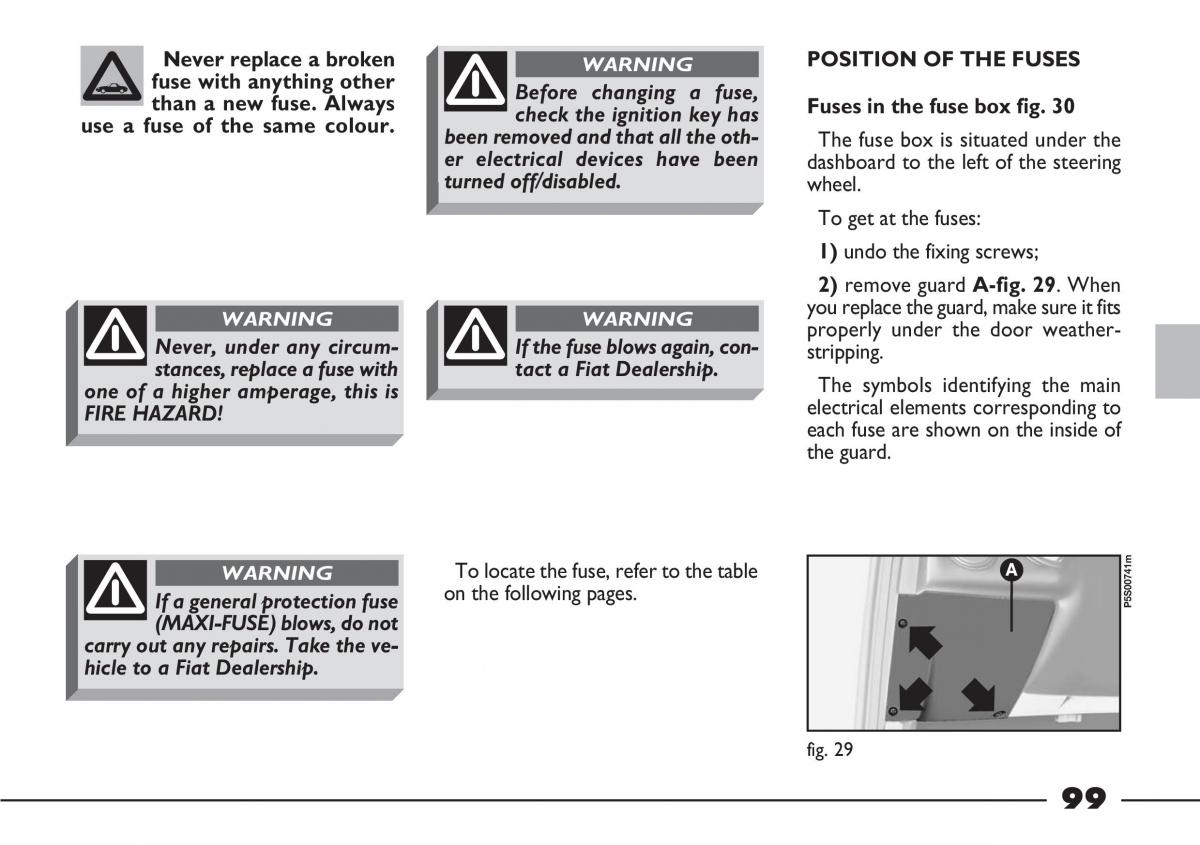 Fiat Barchetta owners manual / page 100