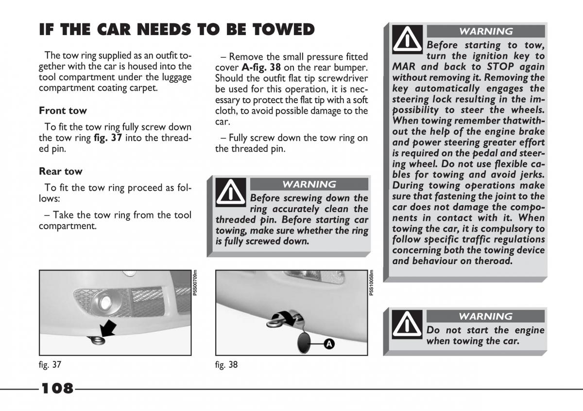 Fiat Barchetta owners manual / page 109