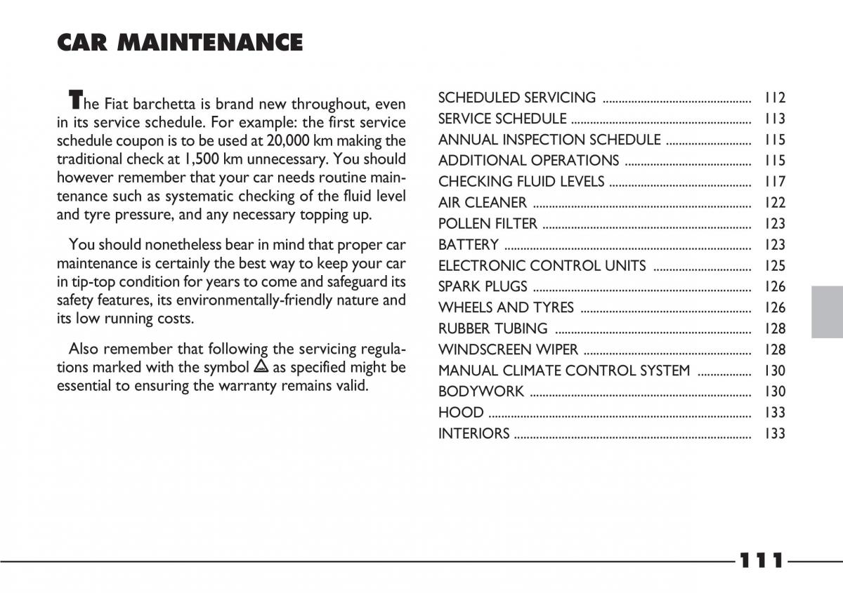 Fiat Barchetta owners manual / page 112