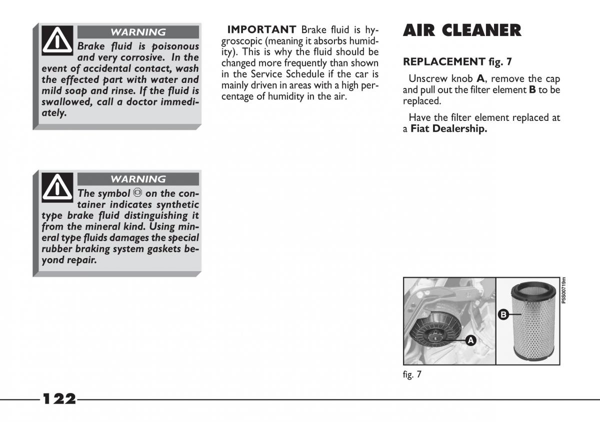 Fiat Barchetta owners manual / page 123