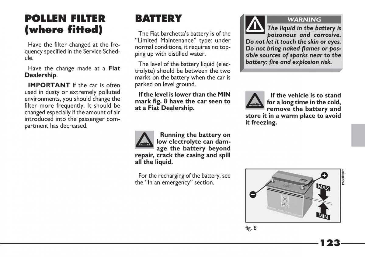 Fiat Barchetta owners manual / page 124