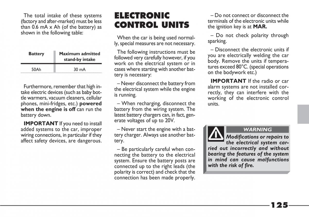 Fiat Barchetta owners manual / page 126