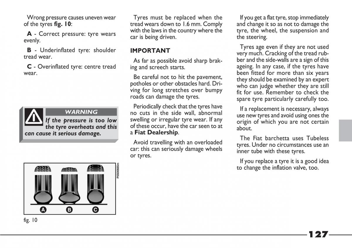 Fiat Barchetta owners manual / page 128