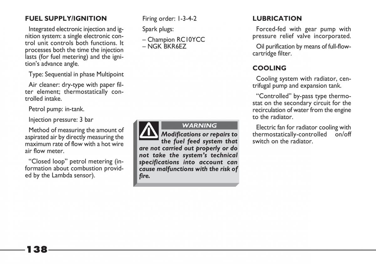 Fiat Barchetta owners manual / page 139