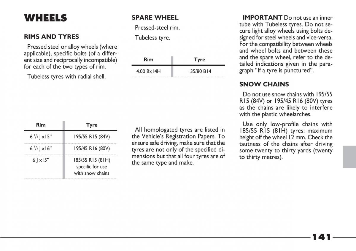 Fiat Barchetta owners manual / page 142