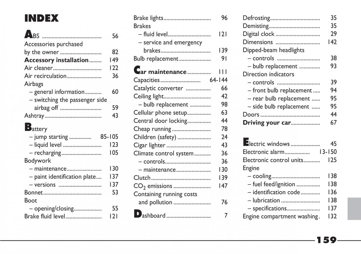 Fiat Barchetta owners manual / page 160