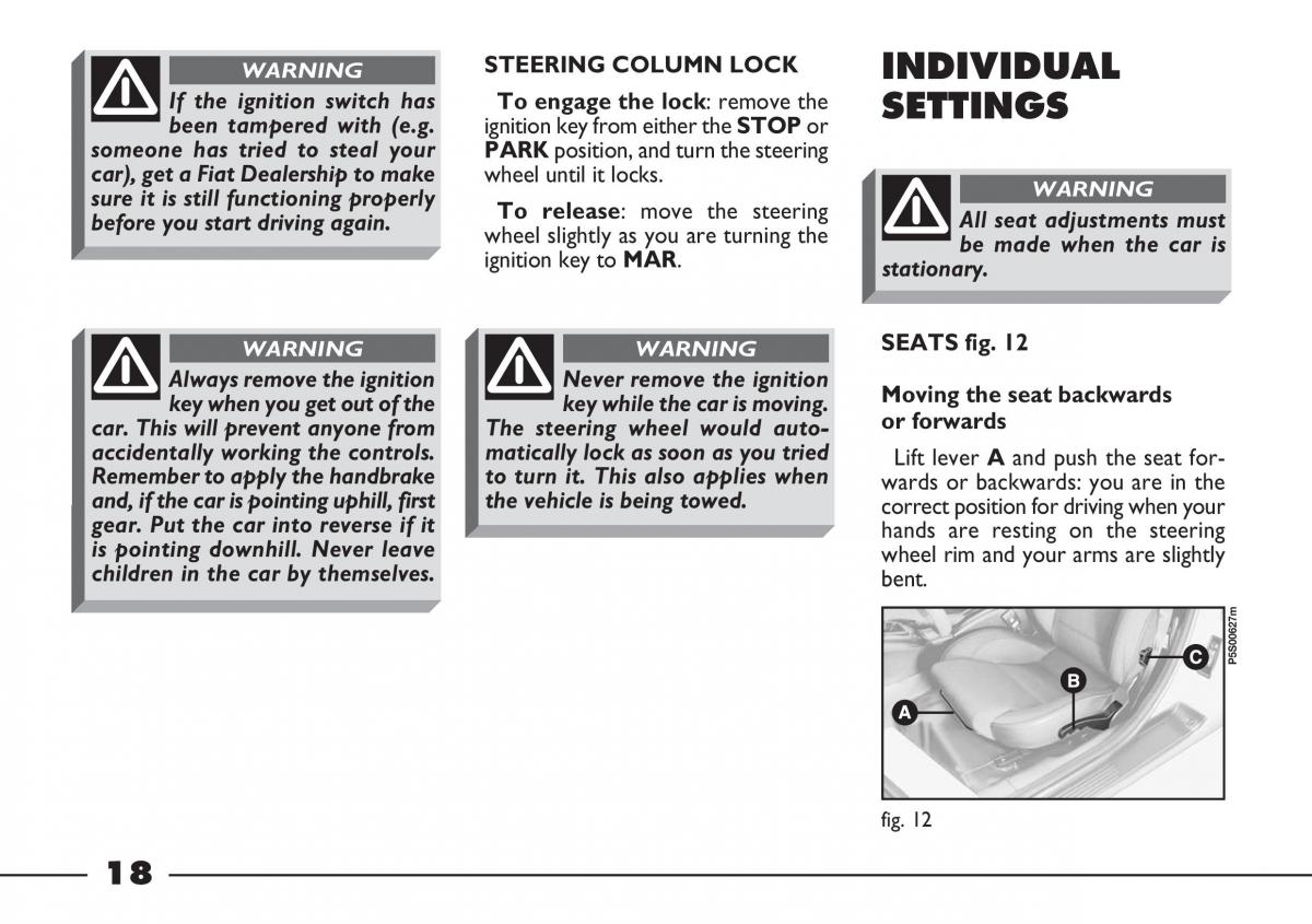 Fiat Barchetta owners manual / page 19