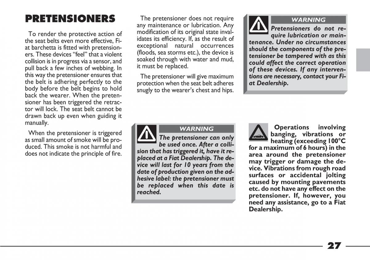 Fiat Barchetta owners manual / page 28